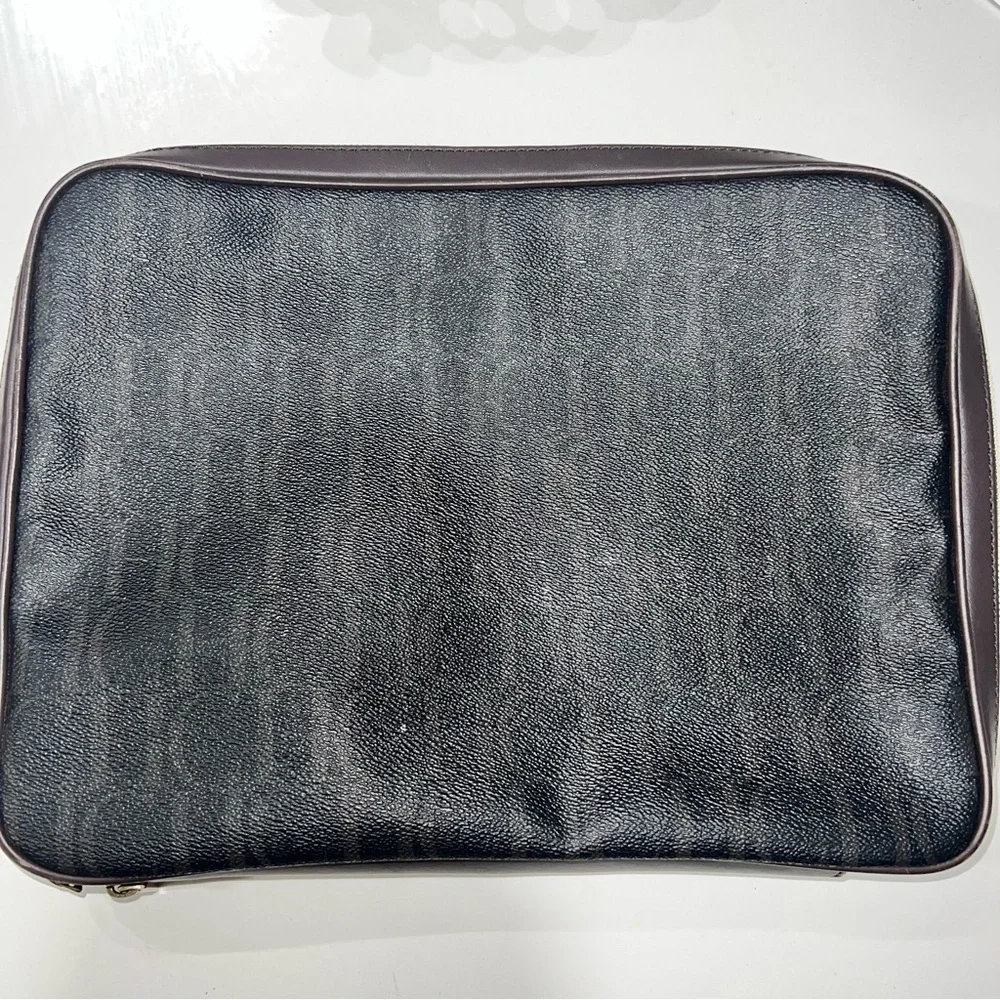 CH Carolina Herrera Dark Brown Monogram Canvas Laptop Bag